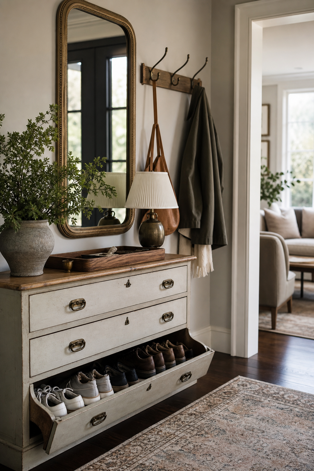 Use A Vintage Dresser For Hidden Shoes
