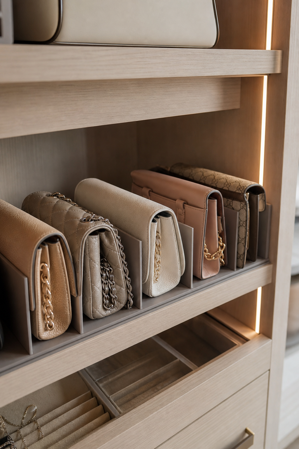 Rotate Seasonal Colors Forward for Handbag Organization Ideas For A Neat Stylish Home