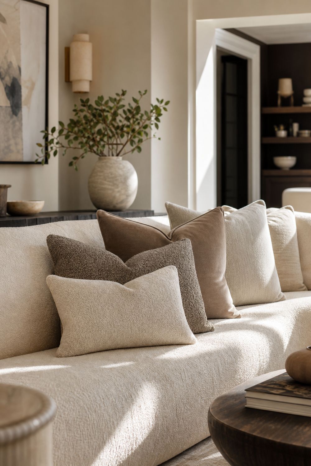 Use Pillows In Related Textures for Trendy Sofas Ideas To Anchor A Stylish Living Room