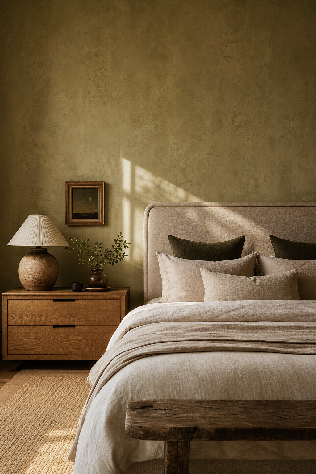 Warm limewash textured walls adding depth to a cozy bedroom