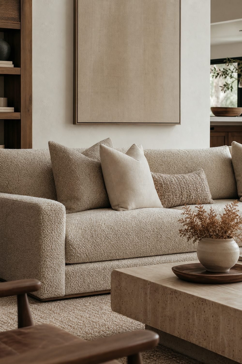 Use Pillows In Related Textures for Sofa Ideas To Anchor A Stylish Living Room