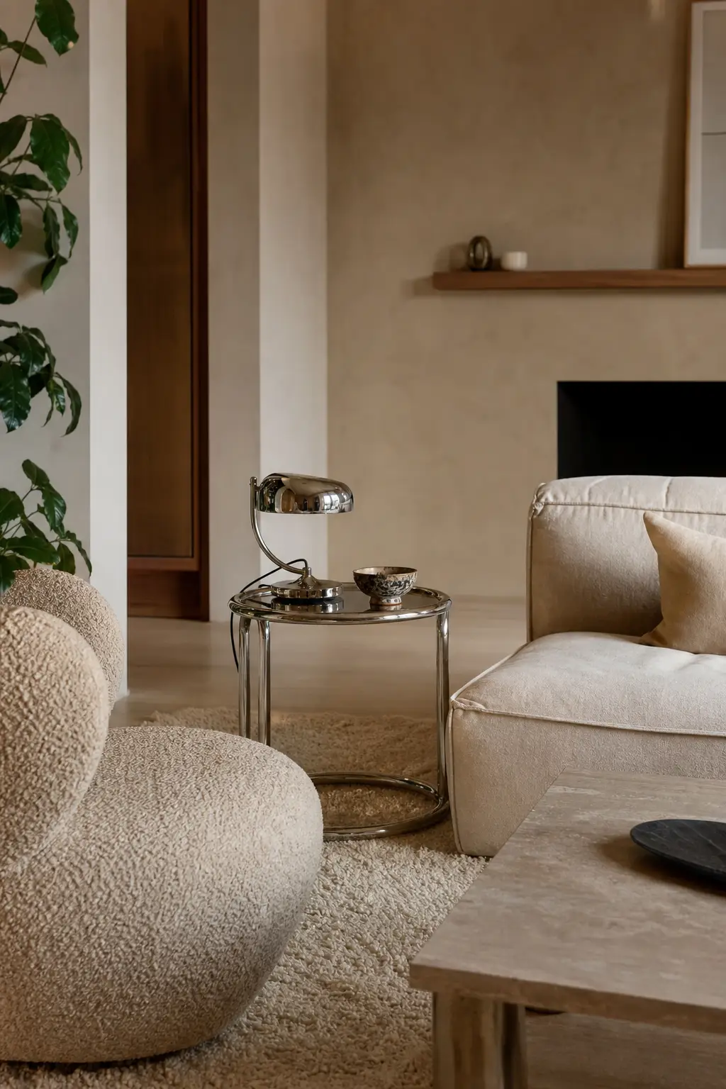 balance shine with texture in a cozy Y2K living room