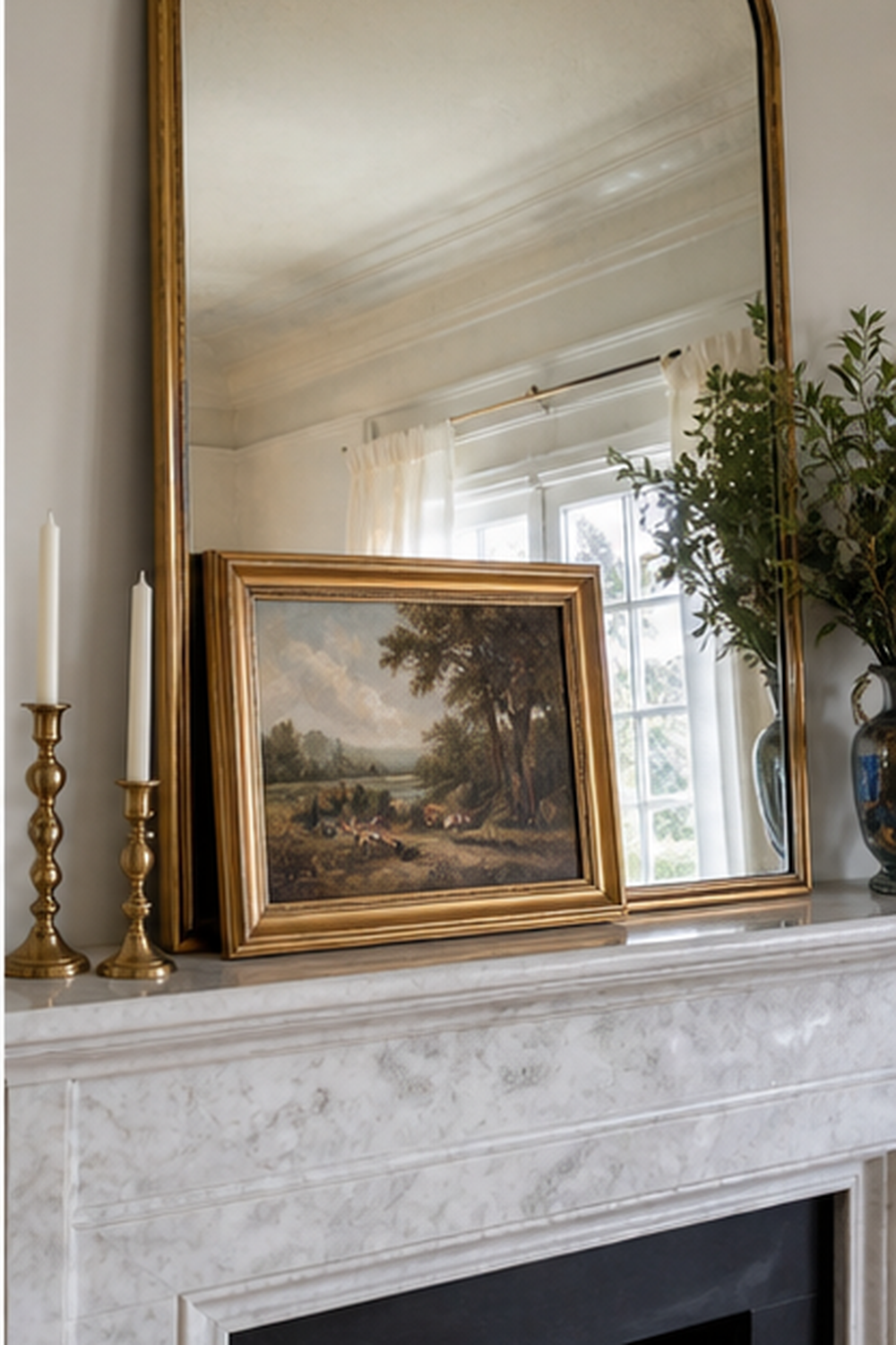 Layered Mantel Art Mirror for picture mirror ideas