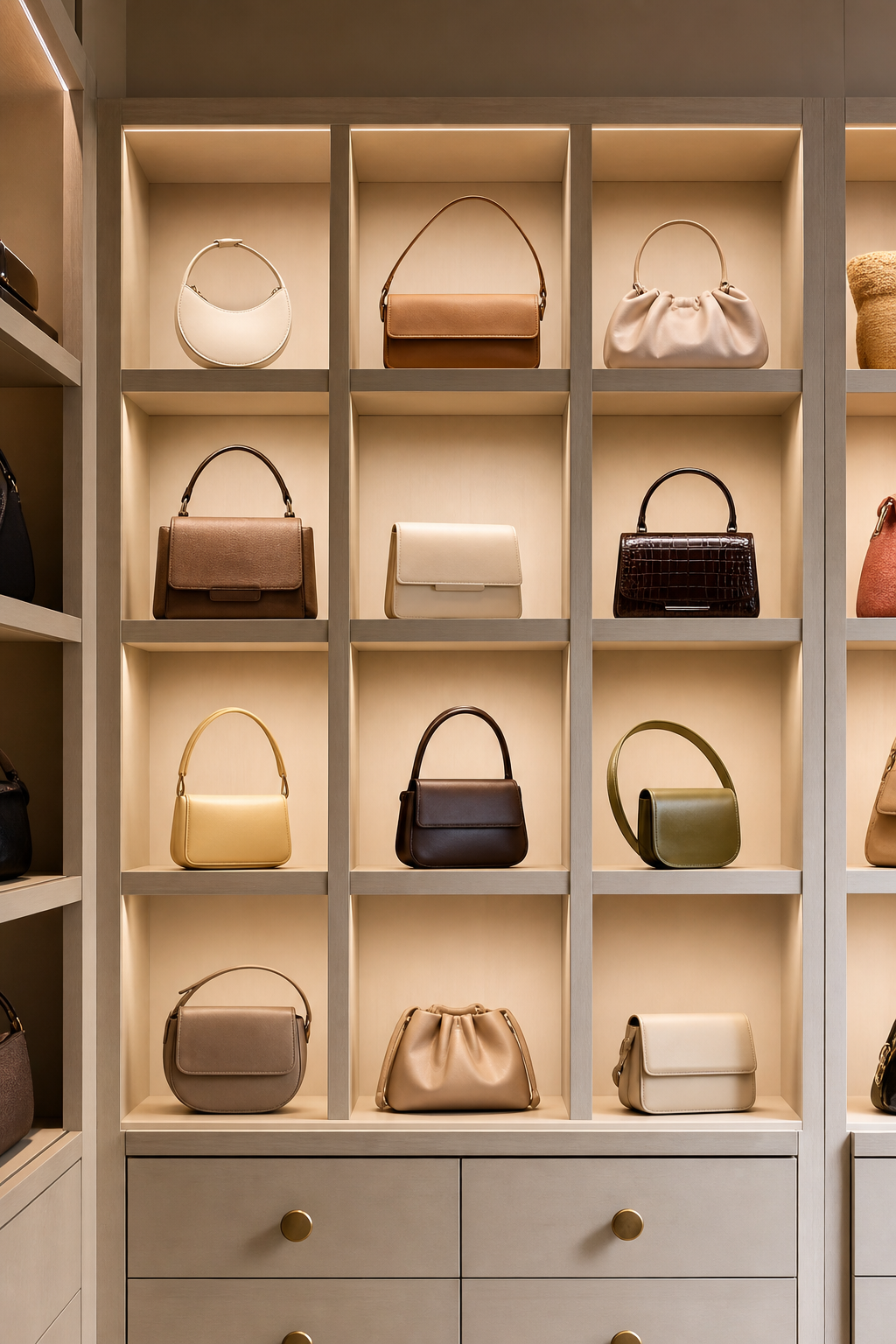 Store Small Bags In Cubbies in a neat stylish handbag closet