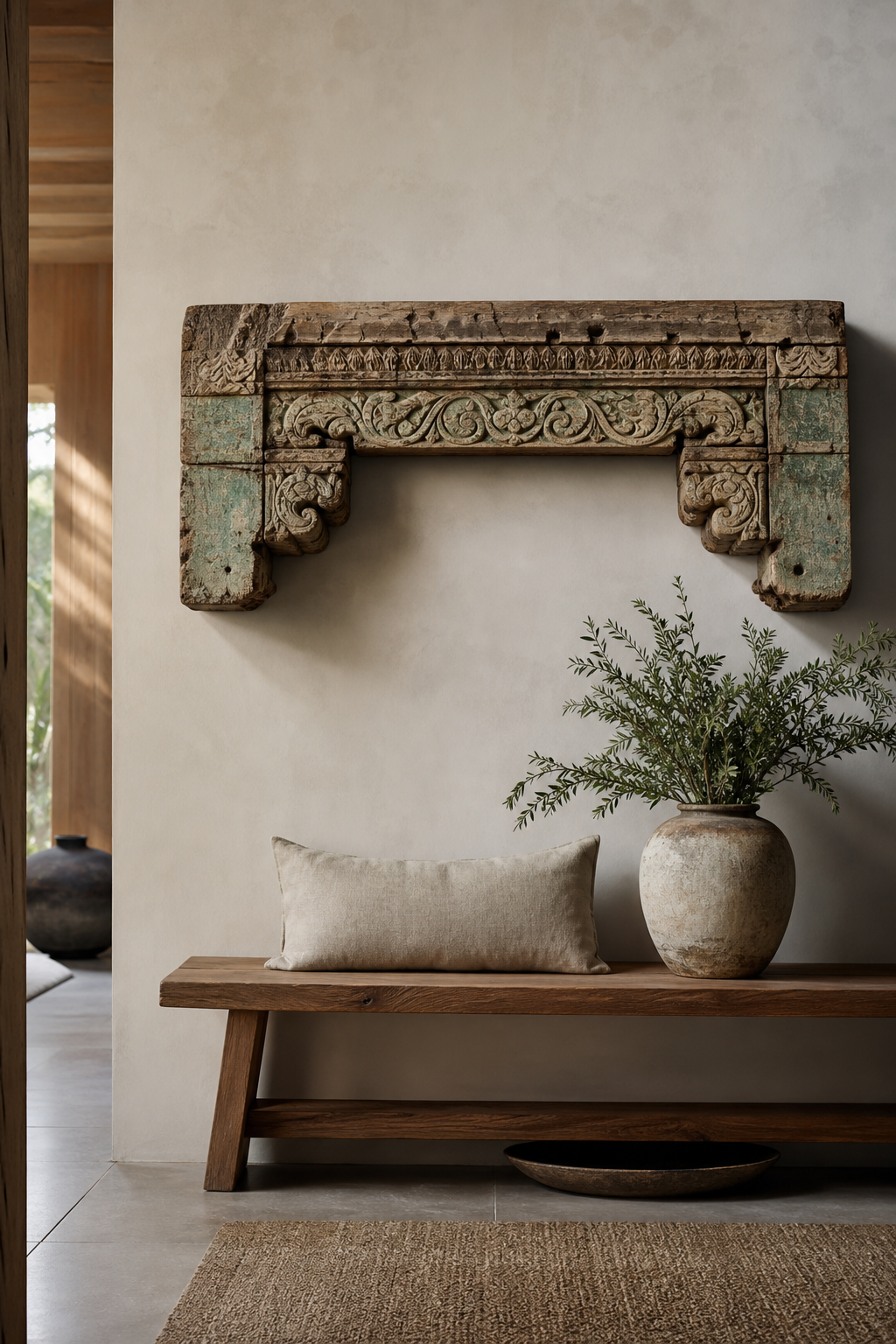 Architectural salvage piece used as wall hanging