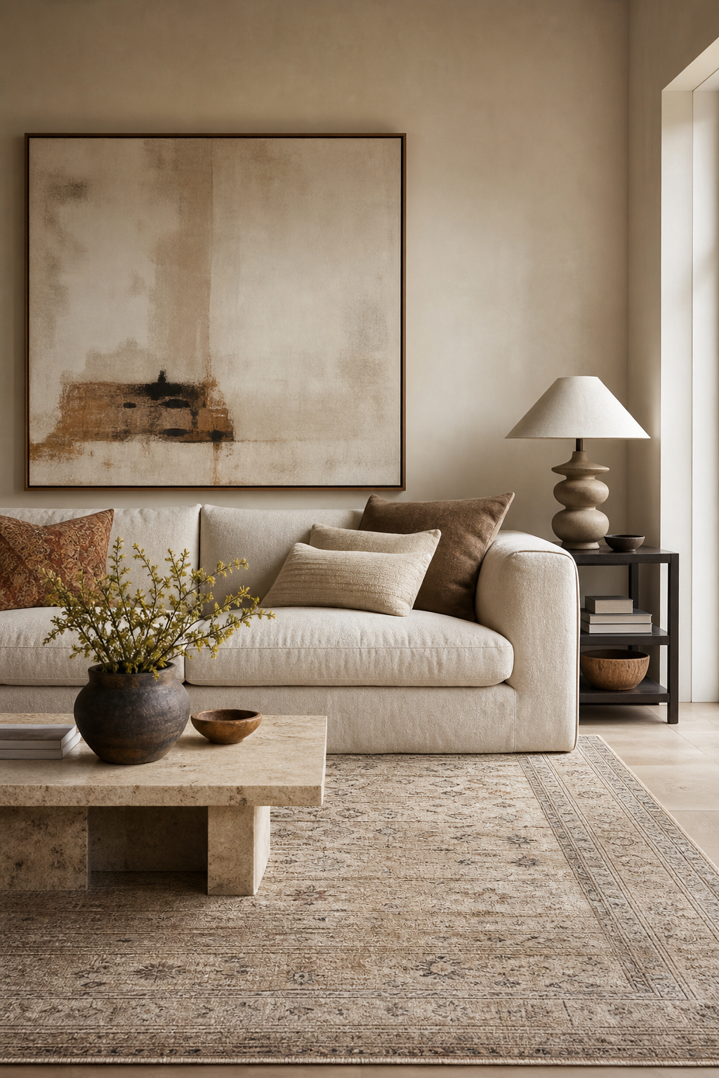 Aesthetic living room with sofa as the clear visual anchor