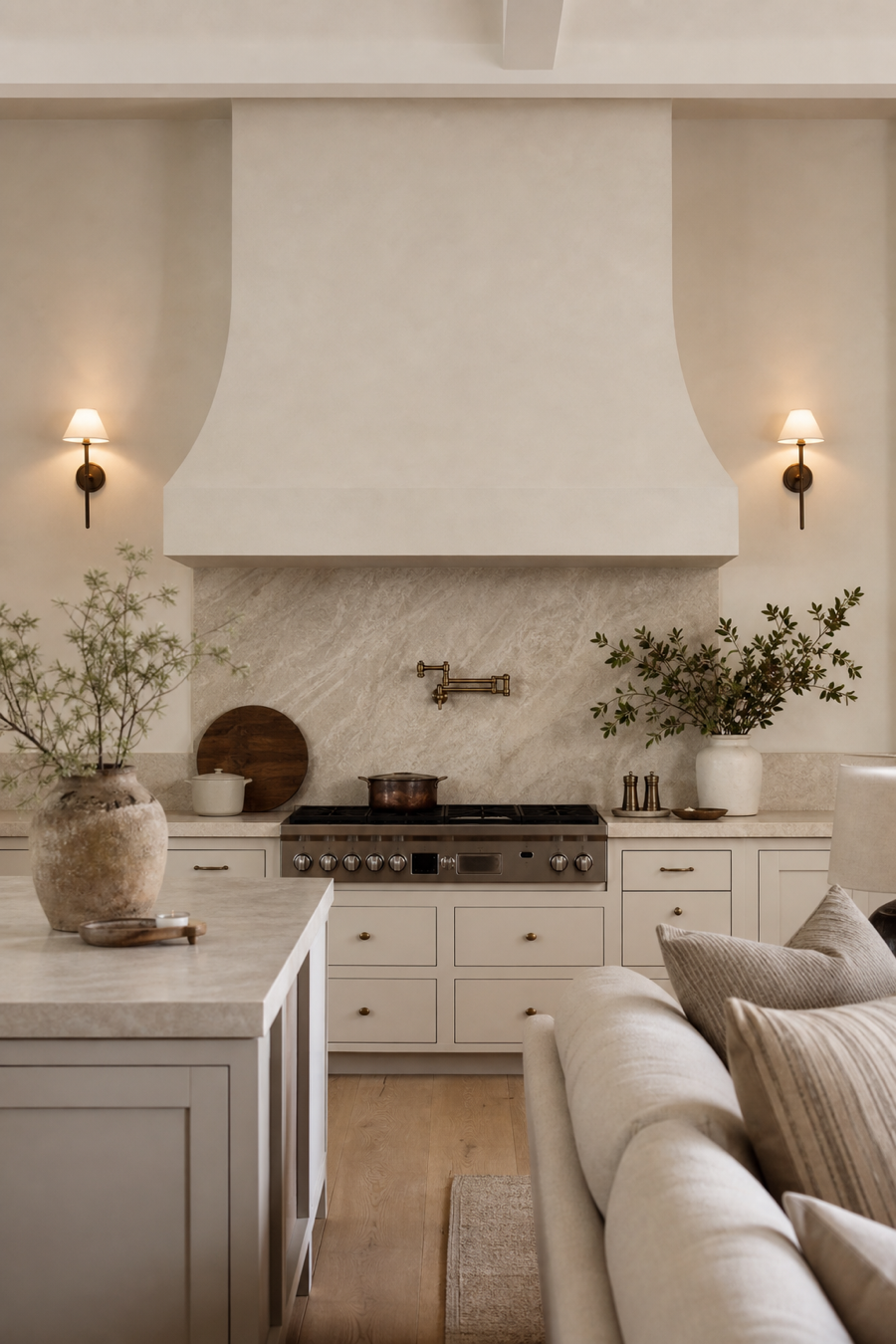 Beautiful open kitchen range wall visible from dining and living areas