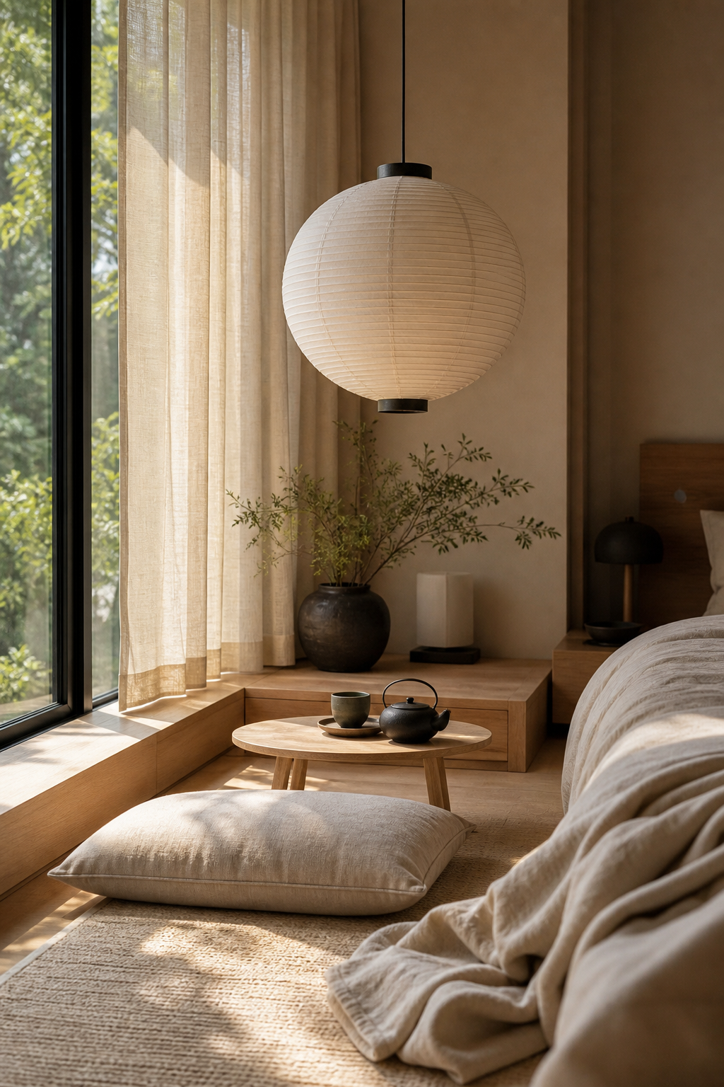 Japandi bedroom with create a Low Window Reading Nook