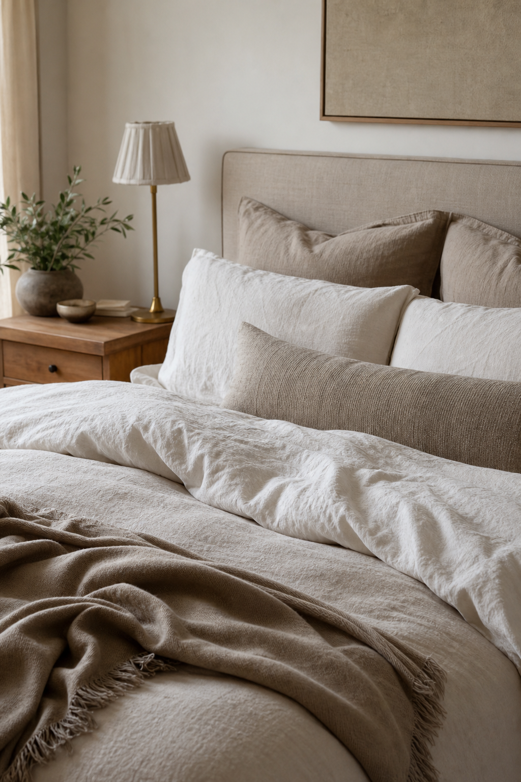 Effortless modern bedding with linen duvet, lumbar pillow, and soft throw