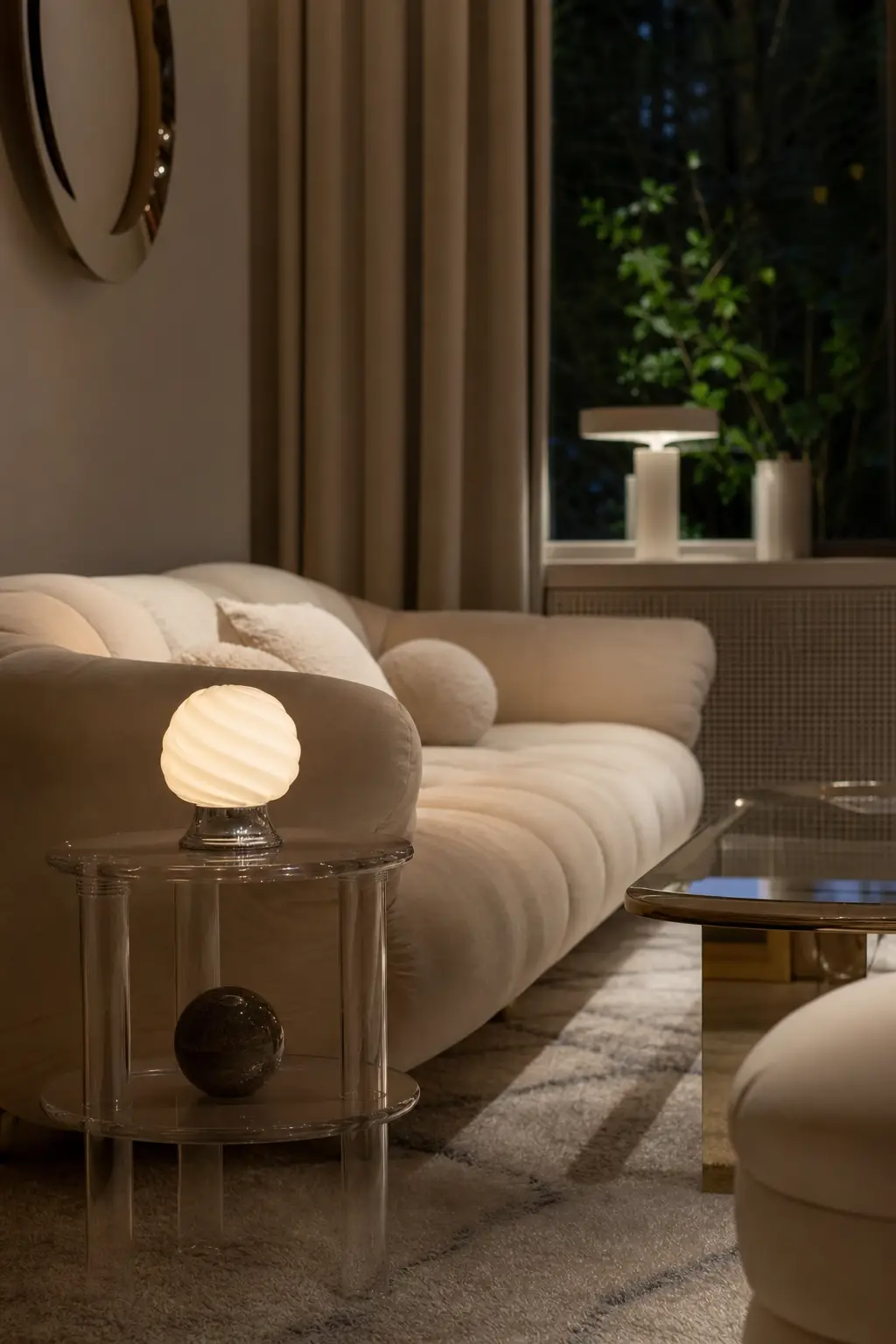 add a playful table lamp in a cozy Y2K living room