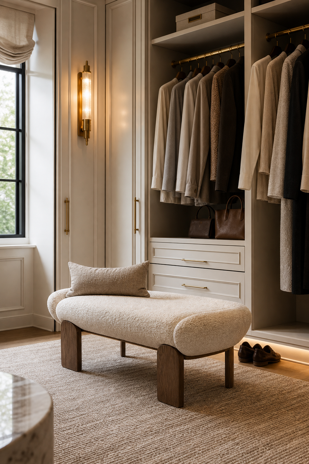 Dressing closet idea with add a seating moment