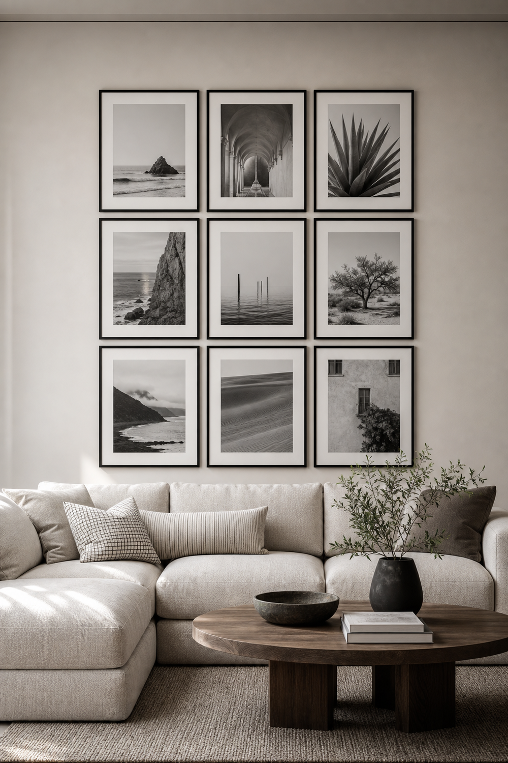Create A Calm Black And White Photo Wall for aesthetic wall decor