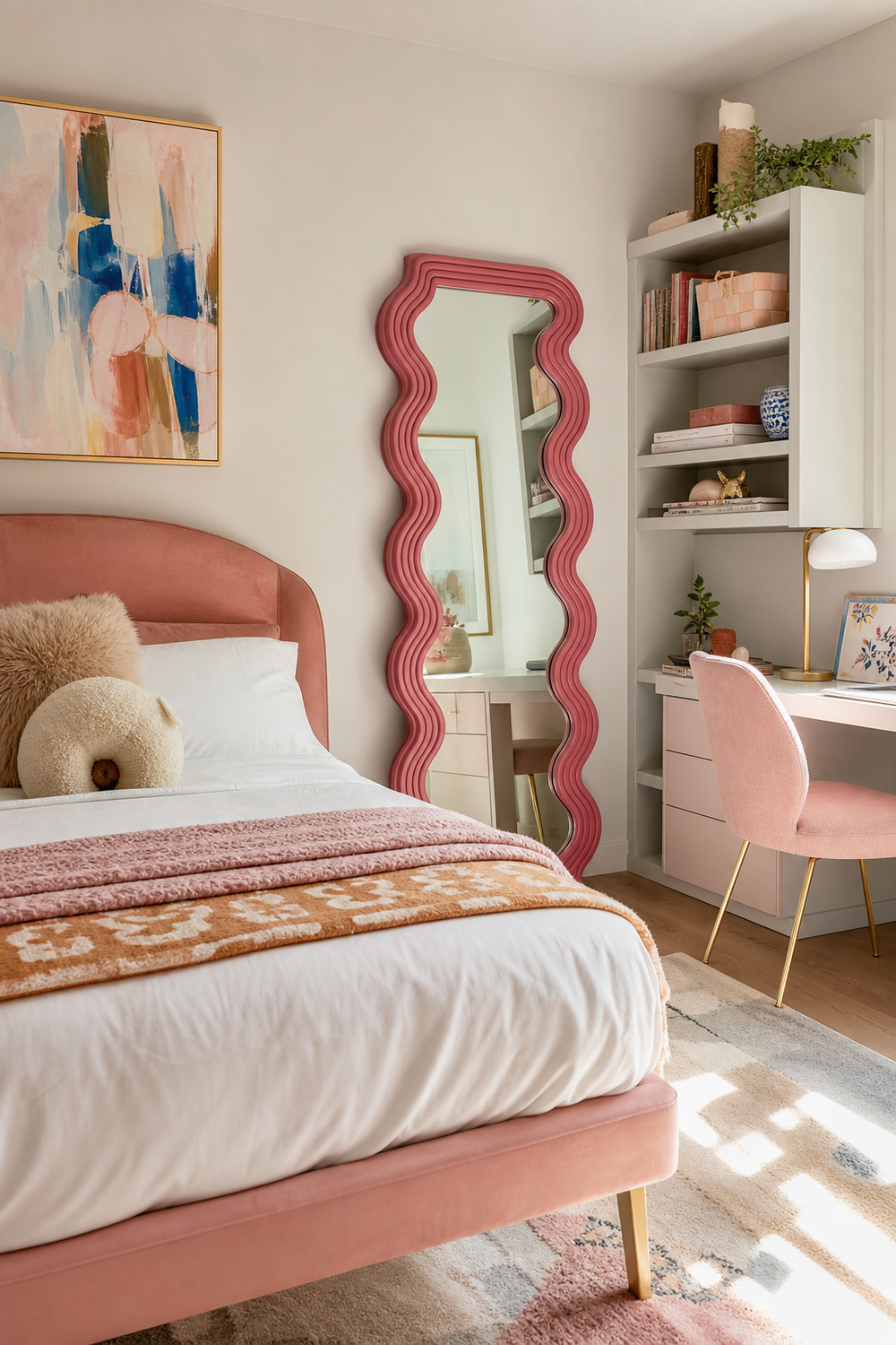 Try A Colorful Wavy Frame In A Teen Room for wavy mirror ideas