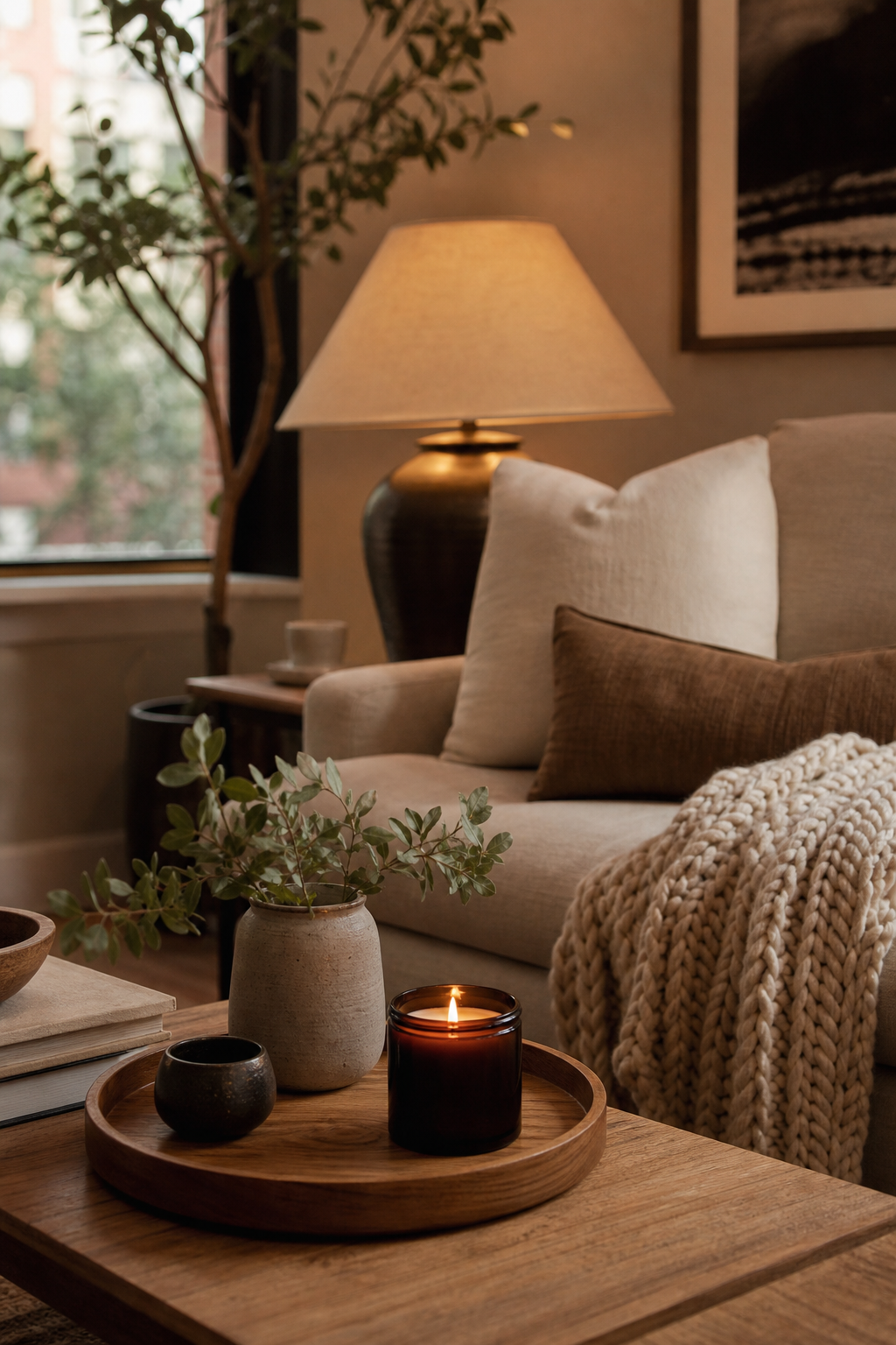 Warm apartment aesthetic idea with finish with scent, texture, and sound
