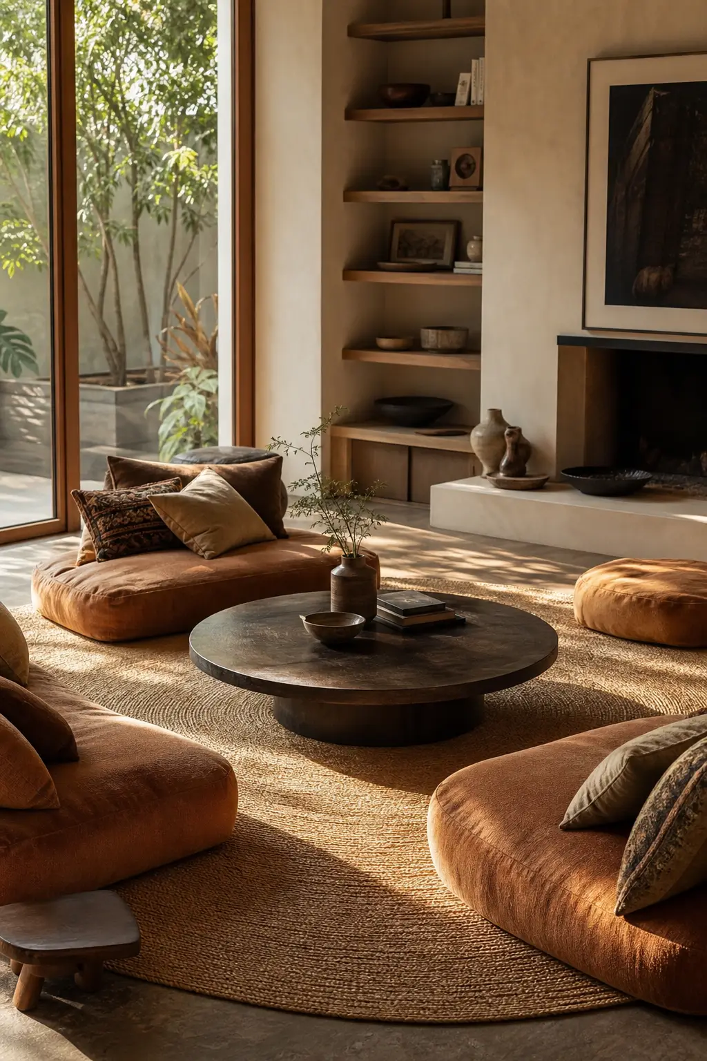 create a conversation pit feel in a cozy Y2K living room