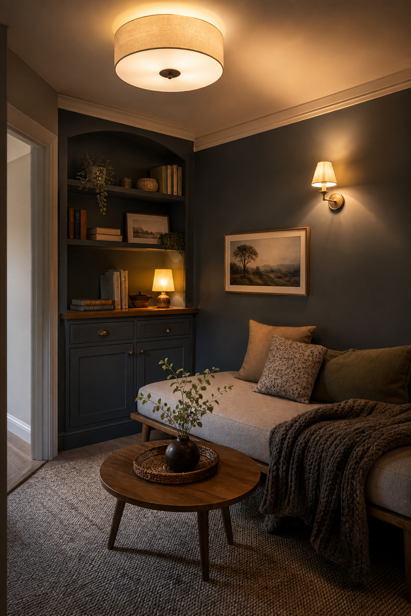 Small room makeover with ambient task and accent lighting layers