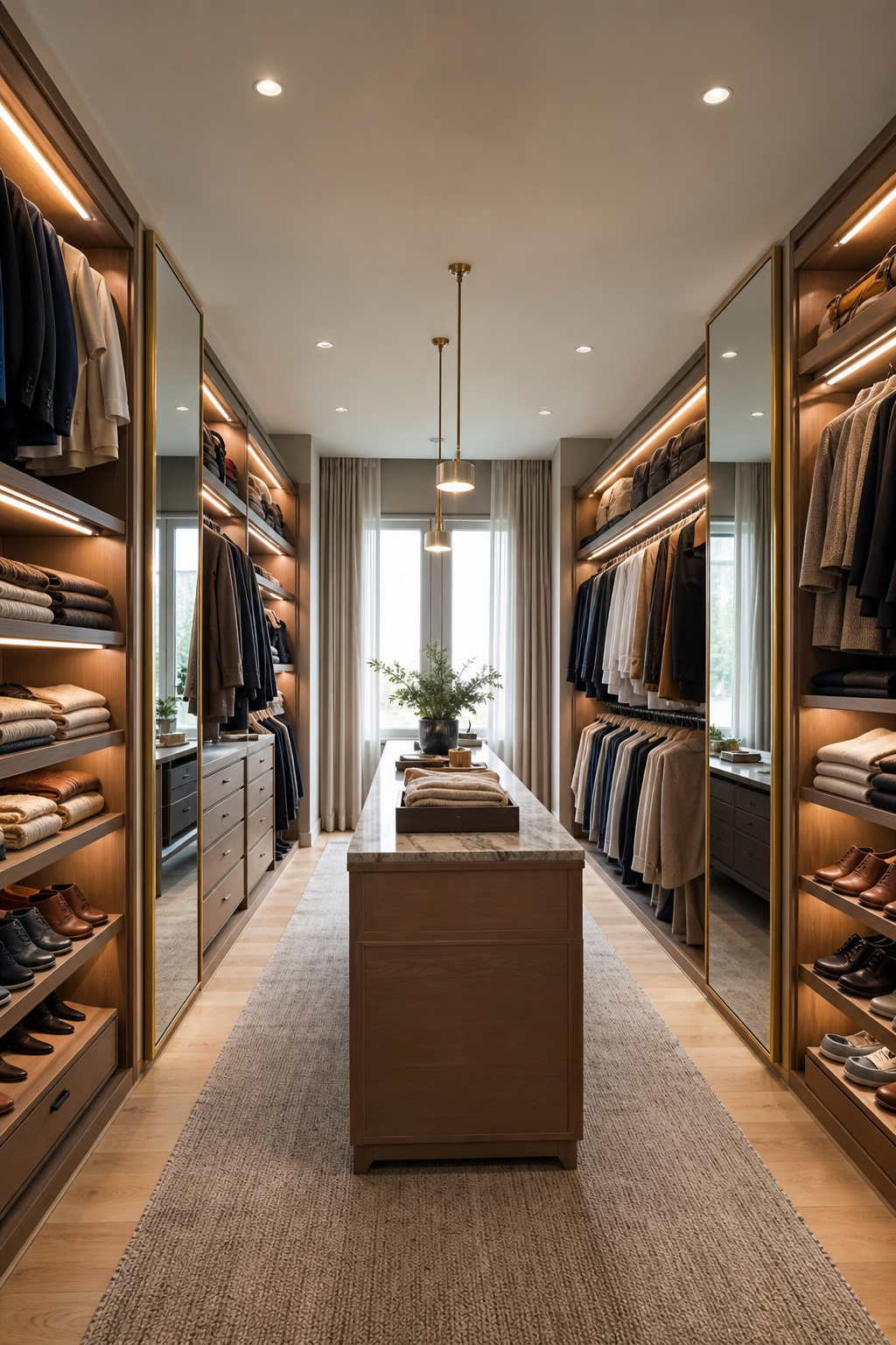 Neat clothing room with use closed doors for visual calm