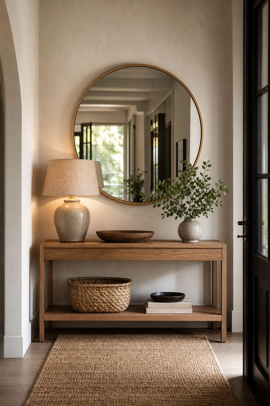 Place A Mirror Over A Bar Cabinet in a bright elevated room