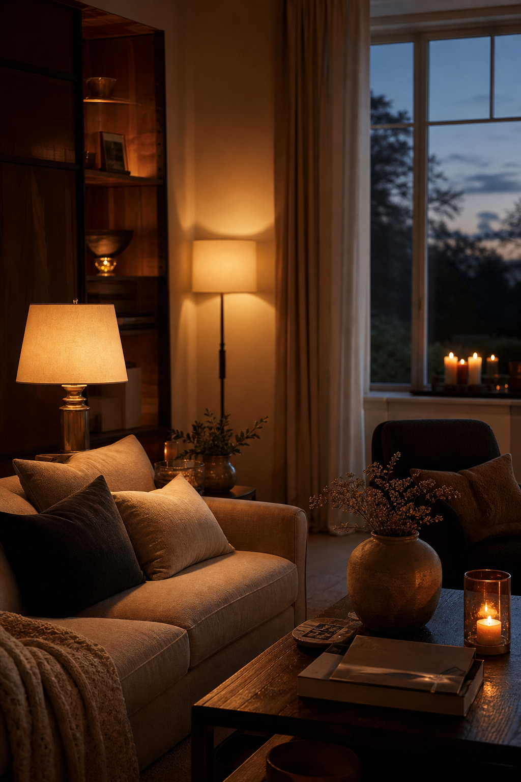 Room inspo aesthetic idea with finish with layered evening lighting