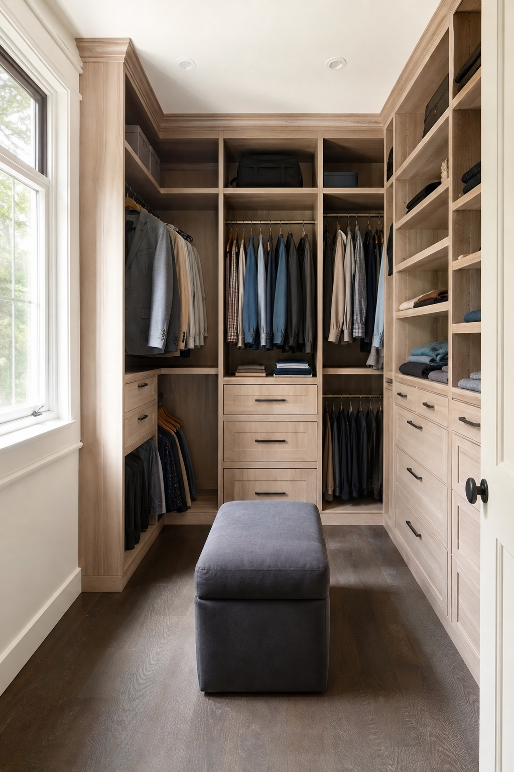 Make A Small Closet Room Feel Built In in a neat stylish closet room
