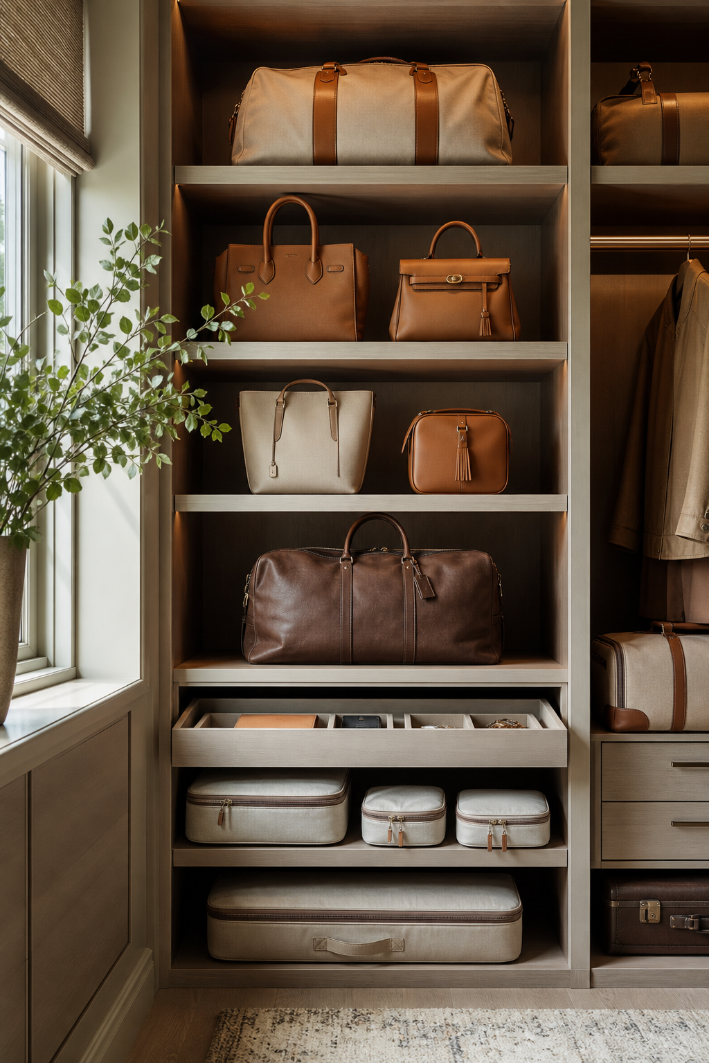 Keep Travel Bags On Upper Shelves for Handbag Organization Ideas For A Neat Stylish Home