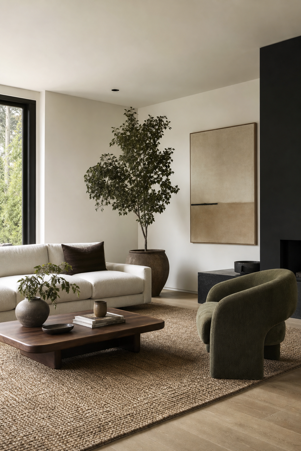 Edited modern living room layout with clear negative space