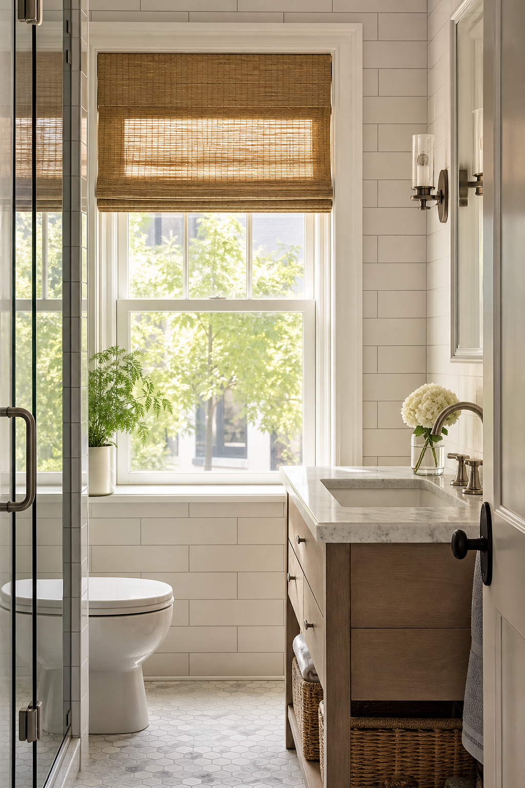 Small bathroom interior idea with let a window set the layout