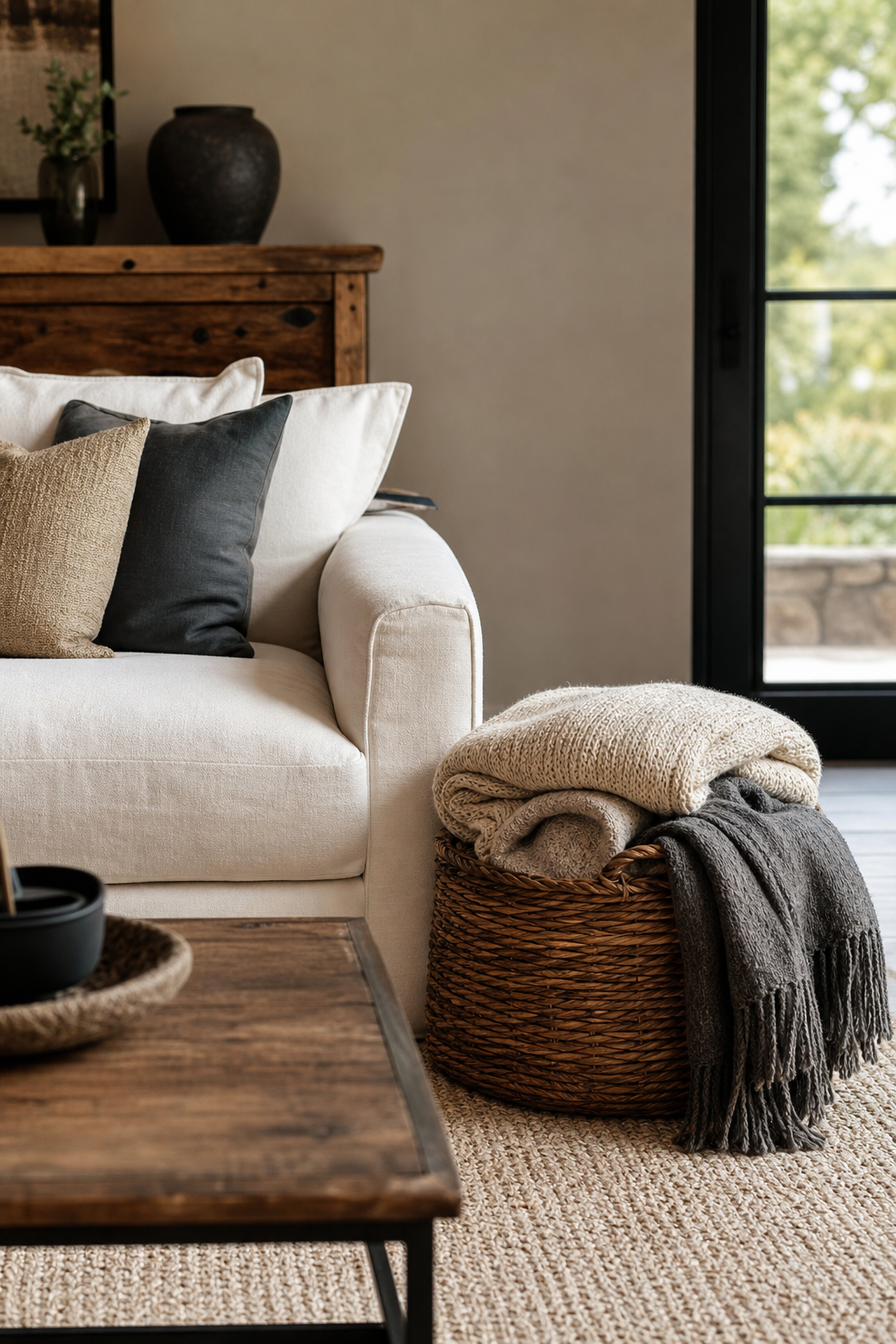 Keep A Basket Of Throws Nearby in a cozy designer living room