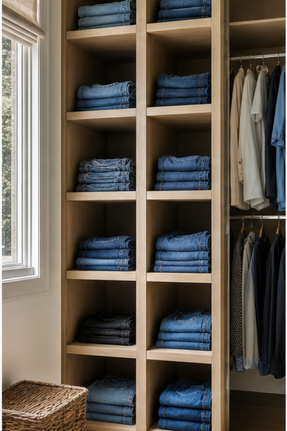 Open Denim Tower for small walk-in closet ideas