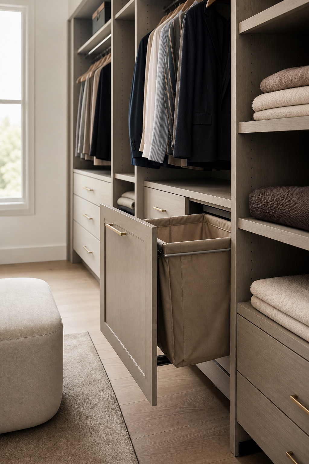 Add A Laundry Sorting Drawer in a neat stylish closet room