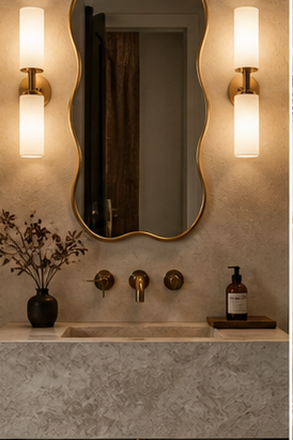 Mix A Wavy Mirror With Textured Wallpaper for wavy mirror ideas