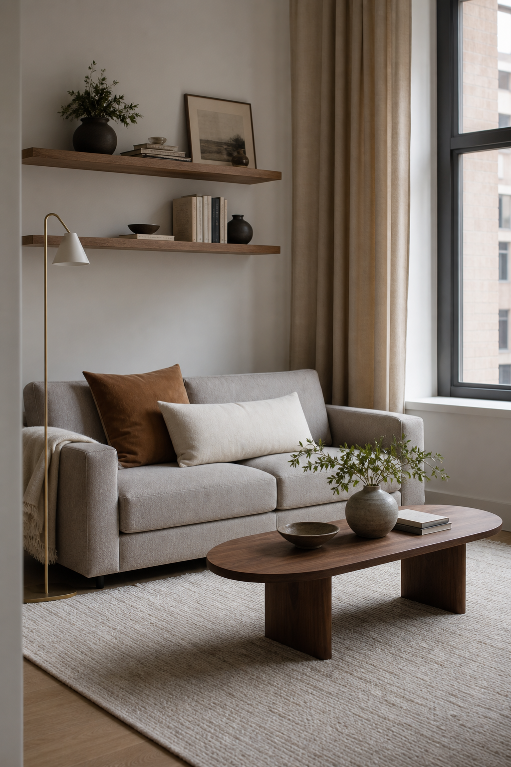 make a small room feel airy in a cozy minimalist living room
