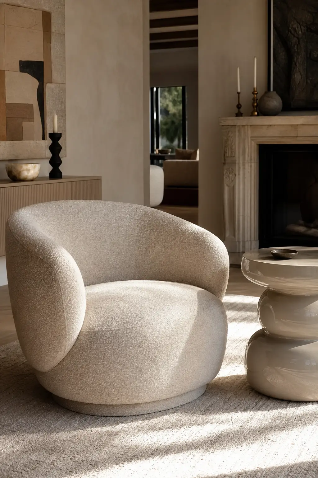 bring in a retro swivel chair in a cozy Y2K living room