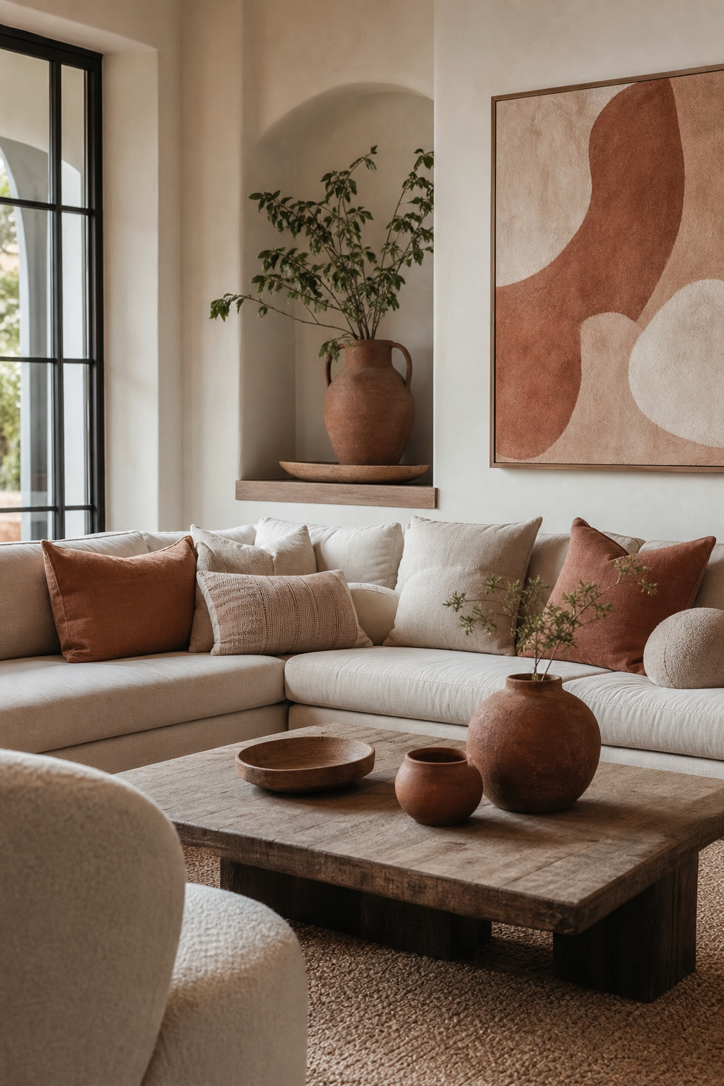 Repeat One Accent Color in a cozy designer living room