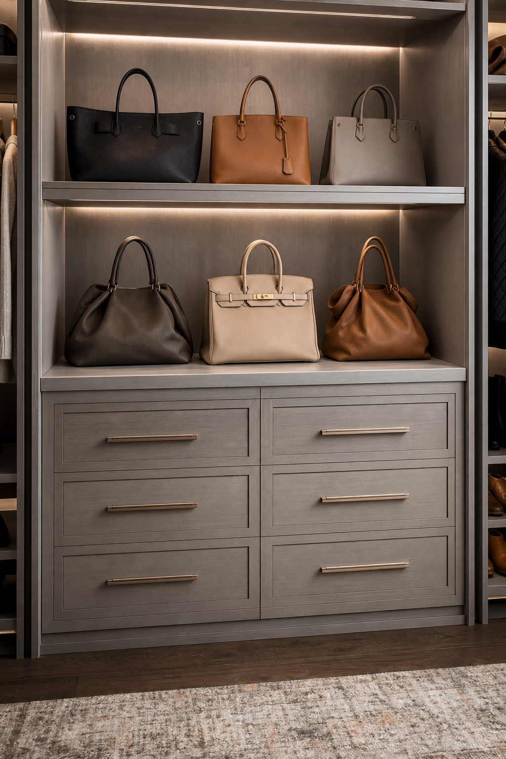 Choose Closed Storage For Overflow in a neat stylish handbag closet