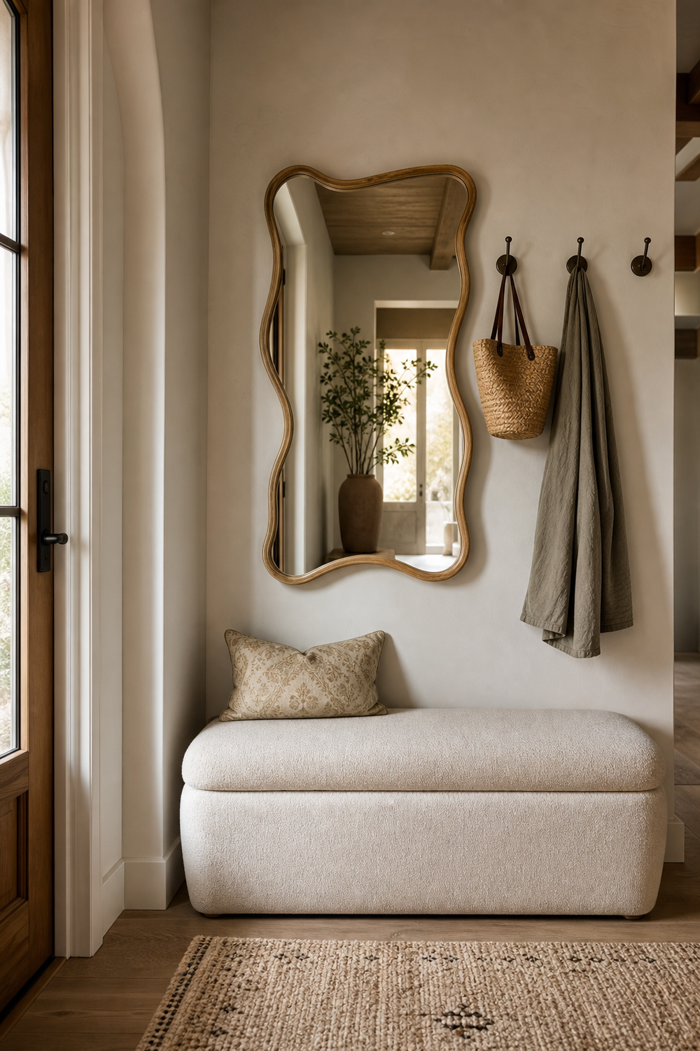 Use A Wavy Mirror As Art Above A Bench for wavy mirror ideas