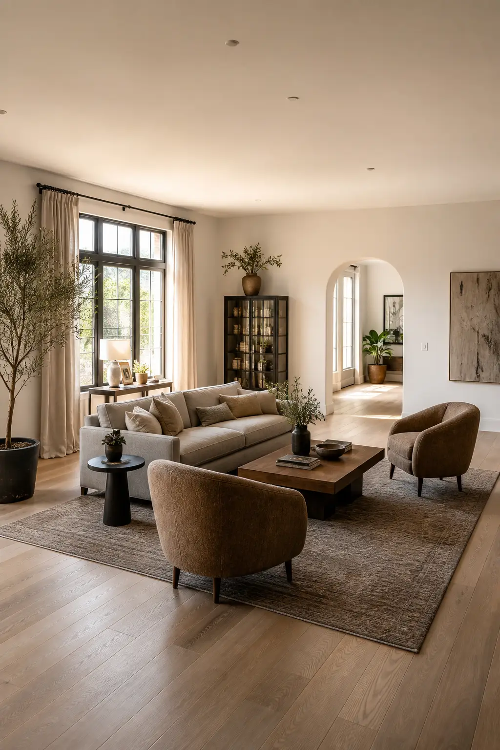 Place seating away from the walls in a cozy designer conversation room