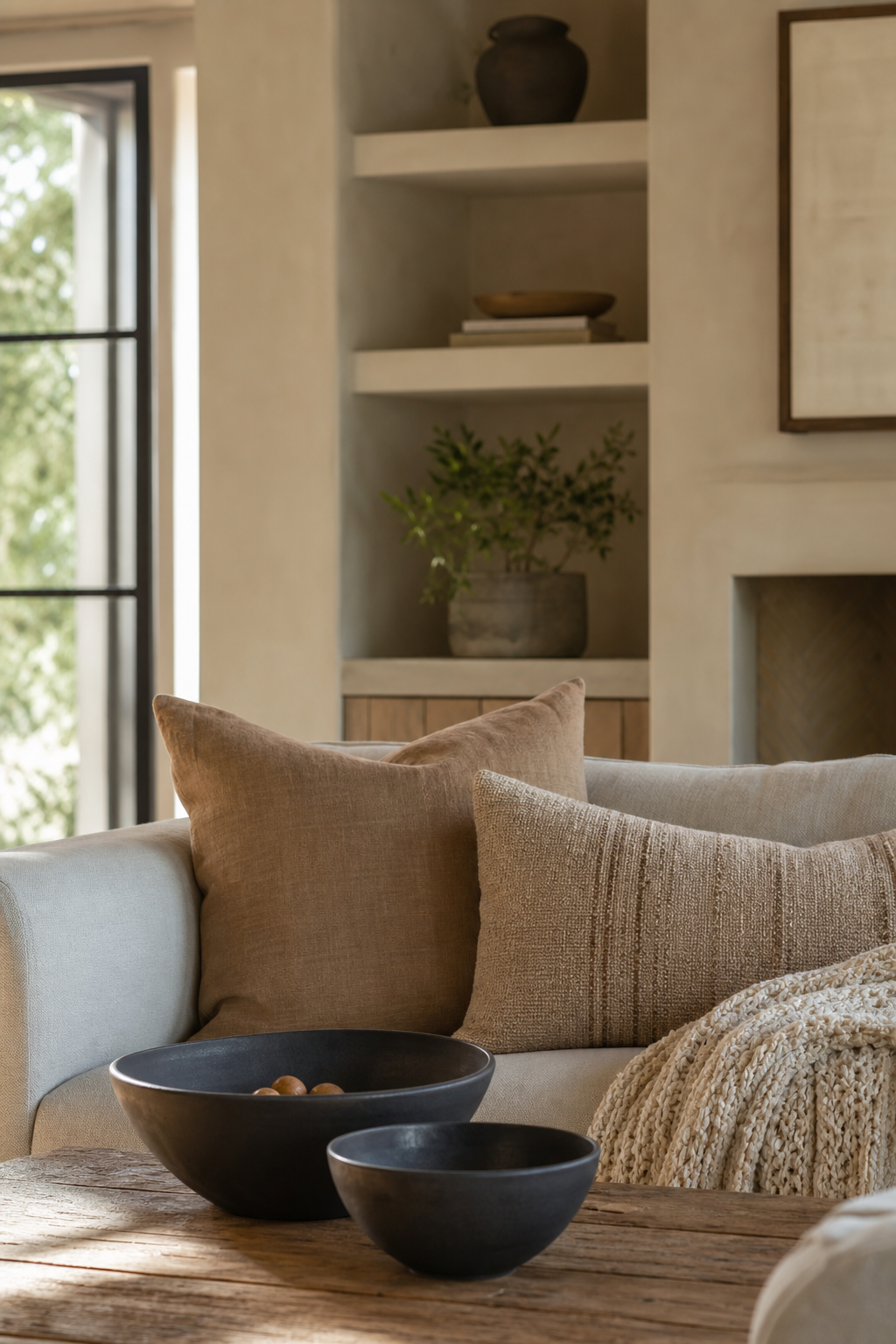 mix matte ceramics and soft textiles for cozy room decor