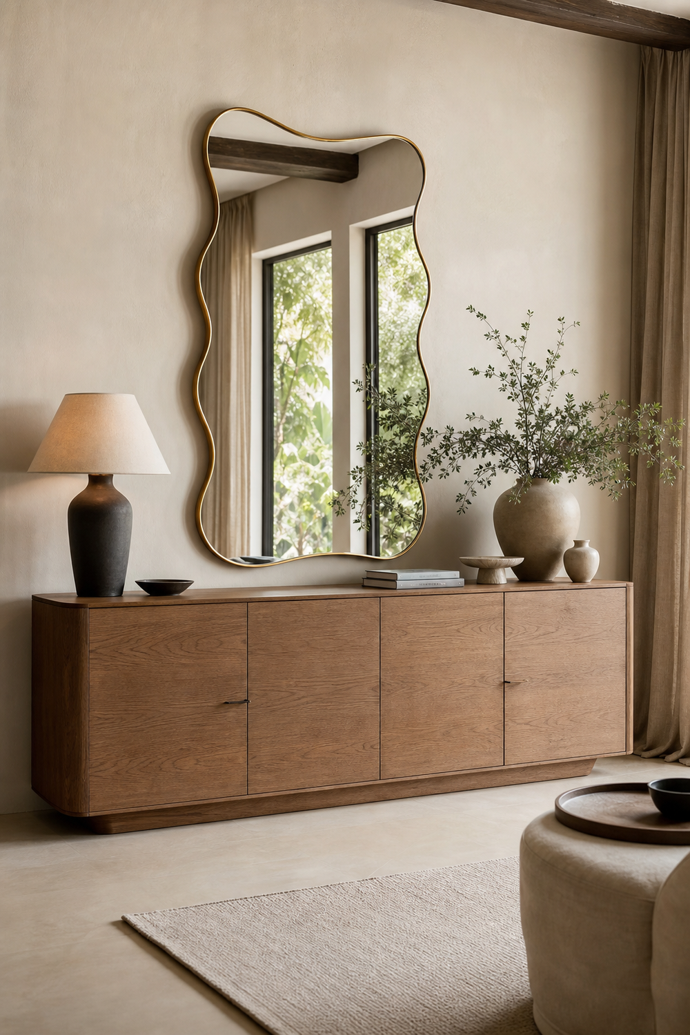 Scale The Wavy Mirror To The Furniture Below for wavy mirror ideas