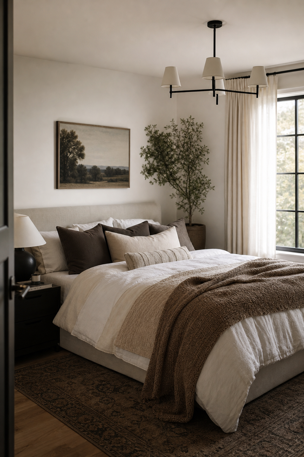 Use Black Accents Sparingly in a cozy Pinterest-worthy bedroom
