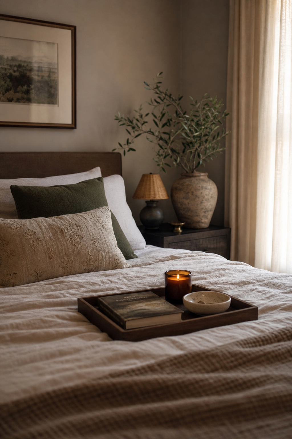 Place Candles On A Tray in a cozy Pinterest-worthy bedroom