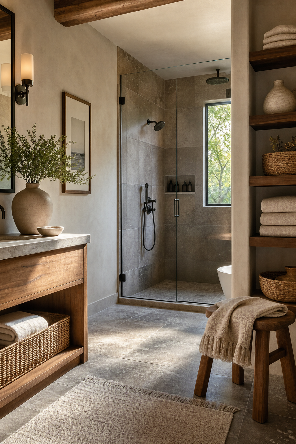 Finish with natural texture in a spa-like guest bathroom