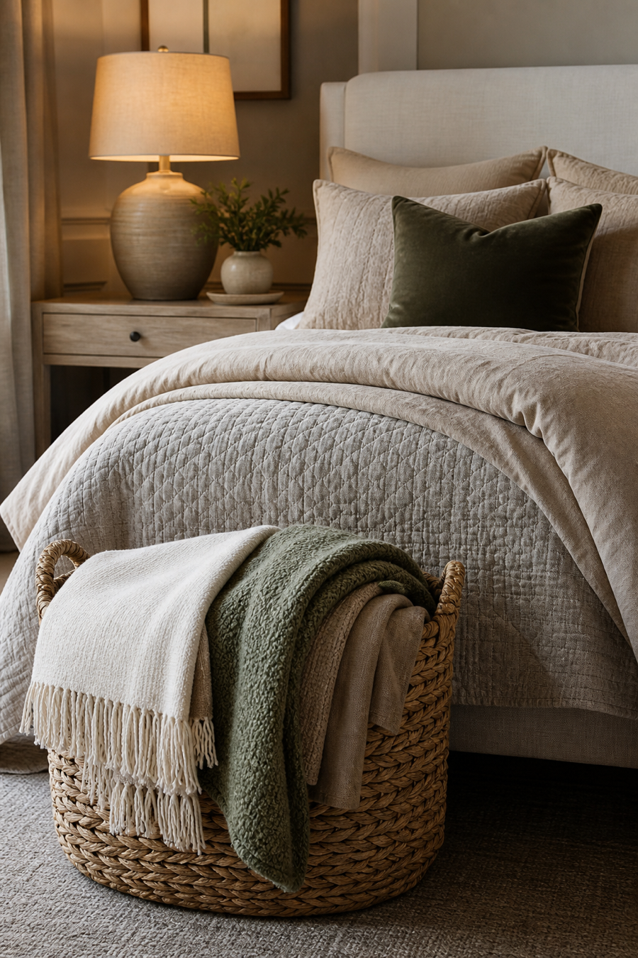Seasonal textiles refreshing a layered dream bedroom